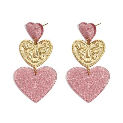 Paar Ohrhänger ADELIA´S "LIVAYA", Damen, Gr. Damen, Edelstahl, rosa (lila), Ohrringe, modisch inszeniert durch glitzernde Herzen mit Gesichtsmotiv