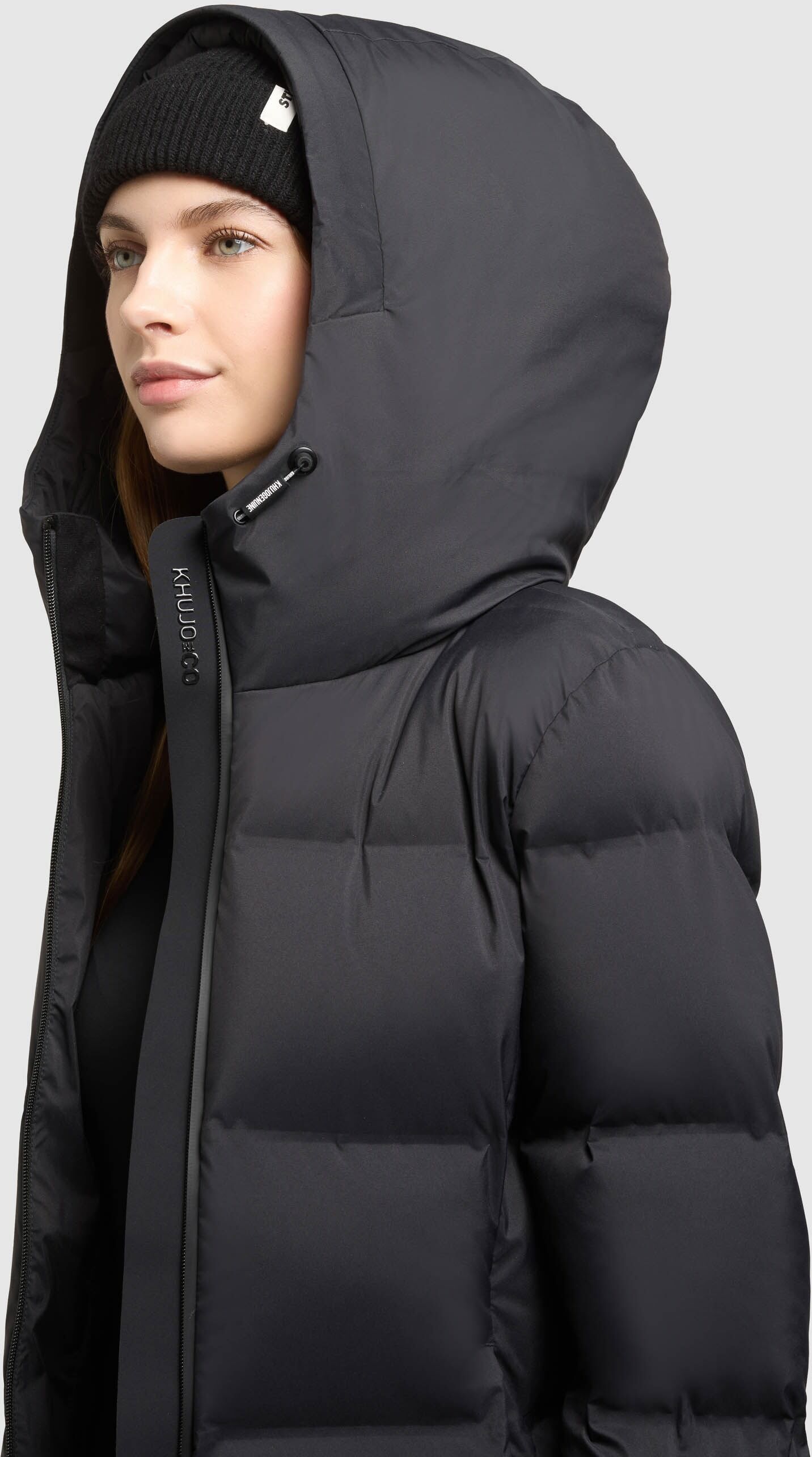 Steppjacke KHUJO "TANARE5", Damen, Gr. S, schwarz (steel depth grau), Web, Obermaterial: 100% Nylon. Futter: 100% Nylon. Füllung: 100% Polyester, unifarben, Po-bedeckend, Jacken Steppjacke, Reissverschlusstaschen mit Fleecefutter steel depth grau S