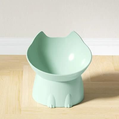 Friendly Fresh Finds Elevated Cat Bowl, Anti Tip Plastic Raised Pet Feeding Dish With Tilted Edge For Neck Protection green