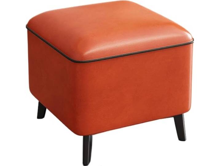 Fußhocker, kleiner PU-Hocker, Schuhwechselhocker aus Holz Kompakter, bequemer Fußhocker für Wohnzimmer, Schlafzimmer und Eingangsbereich(Red)