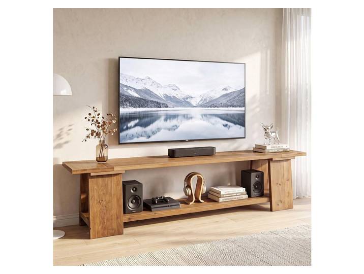 Tribesigns TV-Schrank 210 cm hoher TV-Ständer aus Massivholz, zwei Ablagen, Landhausstil