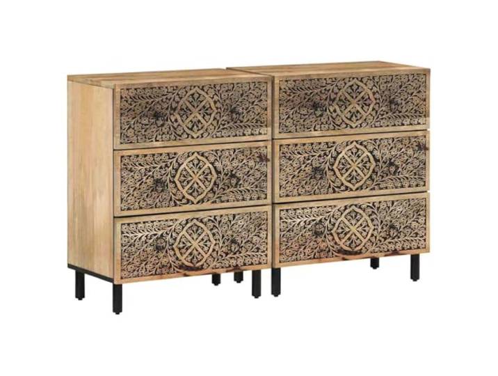 GHVBNMF 2er Set Beistellschrank 60x33x75 cm Massivholz Mango Sideboard Handgeschnitztes Blumenmuster im Retro-Design, robuster Stauraum für Schlafzimmer und Wohnzimmer mit Eisenbeinen.