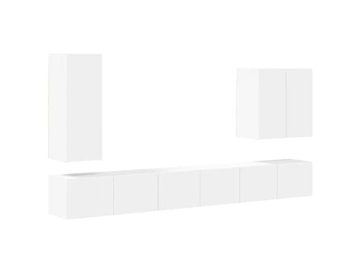 KGFHERENB TV Wandboard Set 6-Teilig Hängeschrank Lowboard Weiß Flexibles 6-teiliges Wandregal-System in Weiß für Wohnzimmer und Schlafzimmer mit reichlich Stauraum und Schwenktüren.