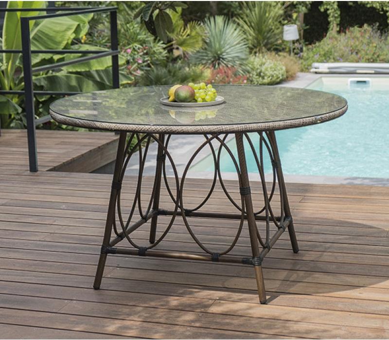 Garten Tisch Ushuaia Durchmesser 125cm aus braunem Aluminium und Textilene - Lin