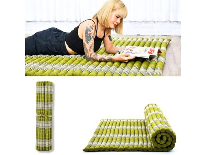 Leewadee Extra Breite Thai Rollmatte 190 x 145 cm Kapok fest Atmungsaktive Faltmatratze für Schlafen, Yoga, Meditation & Massage. Auf Reisen, beim Camping, im Auto oder als Gästebett