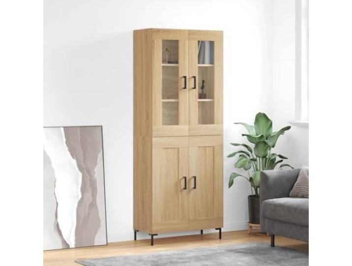 RJPLMFV Anrichte hoch, Eiche Sonoma, 69,5 x 34 x 180 cm Holzwerkstoff, Metallbeine, großer Stauraum, Wandbefestigung inklusive