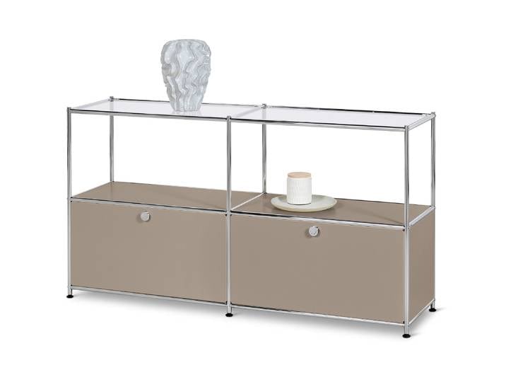 Tchibo - Sideboard Metall »Cn3« mit 2 Klappen und Glasböden - 152x40x82,5cm - taupe -