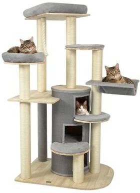 Costway 68 Inch Wooden Cat Tree with 3-Story Condo and Hammock for Kittens-Gray