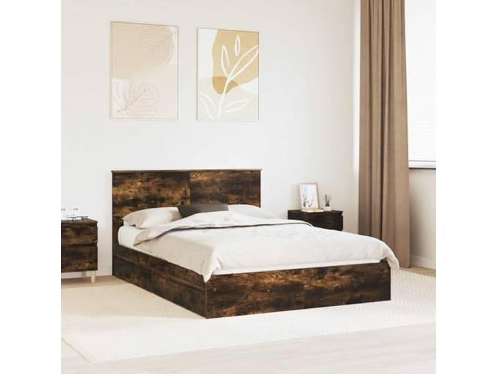 RJPLMFV Aufbewahrungsbett, Raucheiche, 135 x 190 cm, Holz Mit Schubladen, Lattenrahmen, ohne Lattenrost, einfache Montage, modernes Design