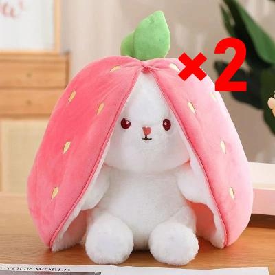 Inspire Select Transformable Bunny Plush Toy Cute Strawberry & Carrot Rabbit Stuffed Doll For Kids strawberry 2 Pcs 9.84 In