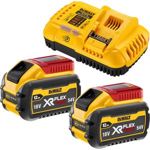 DeWalt Werkzeugakku XR FLEXVOLT Starter-Set, DCB118Y2T-QW, 54V / 4,0Ah, 18V / 12,0Ah, 2 Schiebeakkus und Schnellladegerät