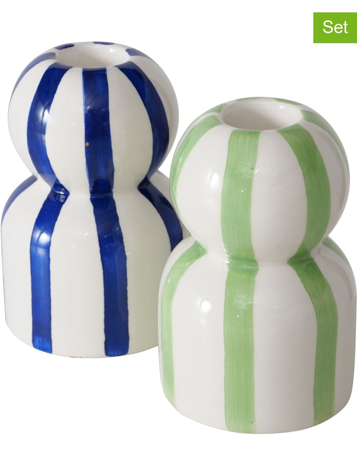 Boltze 2er-Set: Kerzenleuchter "Ninara" in Blau/ Grün - (H)10 cm - onesize
