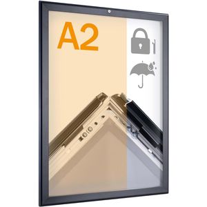 Sprintis Klapprahmen Security, 32 mm Profil, DIN A2, schwarz, Aluminium, wetterfest, abschließbar