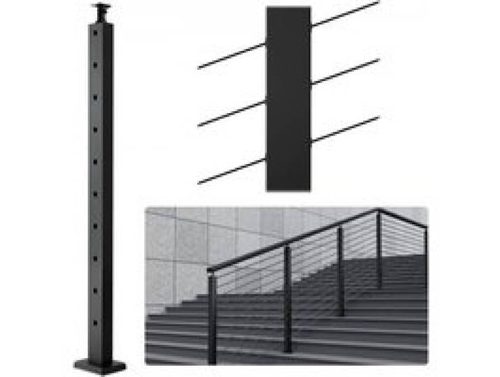 VEVOR Poteau de rampe d'escalier à câble, 91,4x2,5x5 cm, poteau de garde-corps trous inclinés 30°, 10 trous pré-percés, poteau de rail acier inoxydable, support horizontal incurvé, 1JZLGZHS91424HS5GV0