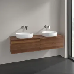 Villeroy und Boch Antao Waschtisch-Unterschrank L39112HM 160x36x50cm, Waschbeckenplattenfarbe warm walnut, warm walnut, Mit Beleuchtung