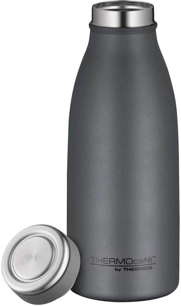Isolierflasche THERMOS "TC 350 ml", grau (graphite grau mat), Trinkflaschen, 350ml, Edelstahl, Kunststoff, Silikon, Isolierflasche, gummierter Drehverschluss, absolut dicht bei Kohlensäure, H:18cm graphite grau mat 350ml