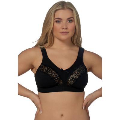 Bügelloser BH ELBRINA, Damen, Gr. 95, Cup C, 1, schwarz, Spitze, Obermaterial: 95% Baumwolle, 5% Elasthan, unifarben, bequem, BHs, mit Spitze, mit Schleife, breite Träger, ohne Bügel, Baumwollmix