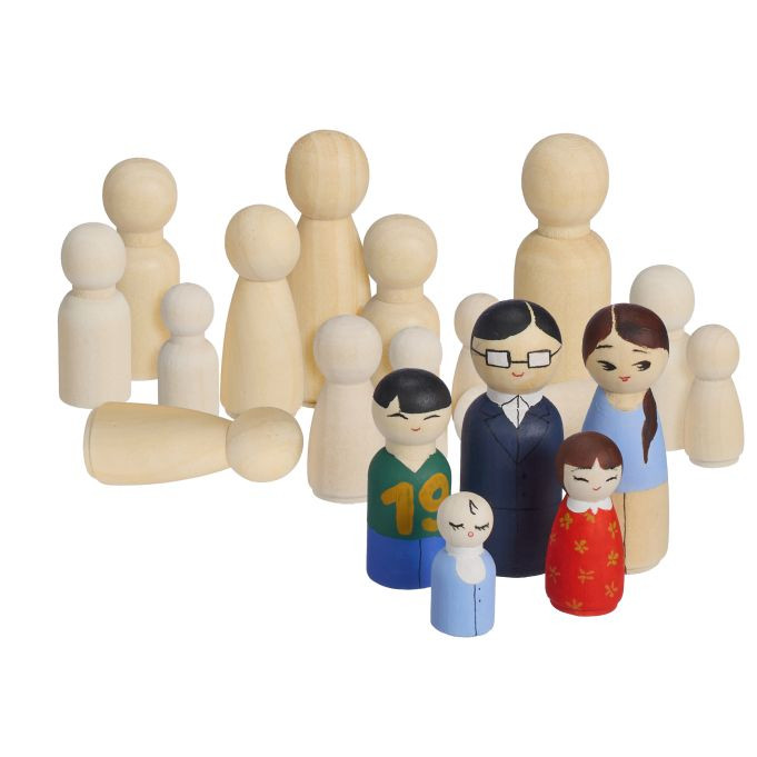 Relaxdays Set van 100 houten peg dolls om te beschilderen, natuurkleur