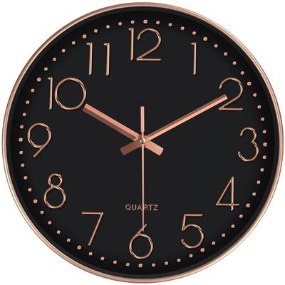 Uplift Picks Modern Silent Wall Clock With Tempered Glass And 3D Numbers black rose Gold 12 Inch