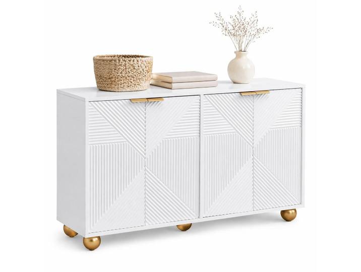 Stilvora Sideboard in Weiß Anrichte mit kugelförmigen Beinen für Wohnzimmer und Schlafzimmer, B120/T35/H71.5 cm, Metall, Rechteckig,Rechteckig, 120x71.5x35 cm, Kleinmöbel, Kommoden, Sideboards