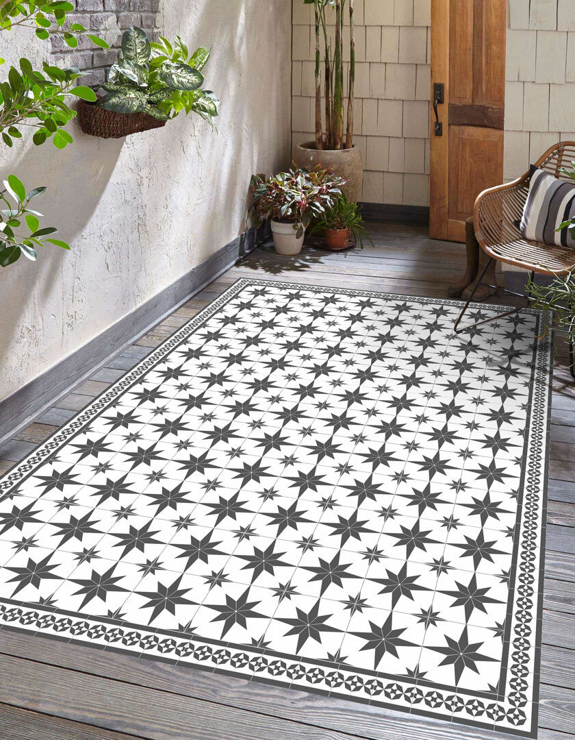 Lark Manor Beloit Rectangle Geometric Vinyl Indoor / Outdoor Area Rug White;Black Rectangle 160 x 230cm