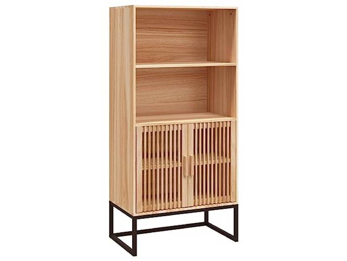 HKTMGDNG Highboard 60x35x125 cm Skandi Schrank mit Massivholz Türen Schicke Anrichte fürs Wohnzimmer mit 2 Türen aus Kiefernholz, 2 Böden & stabilen Eisenfüßen für ordentlichen Stauraum.