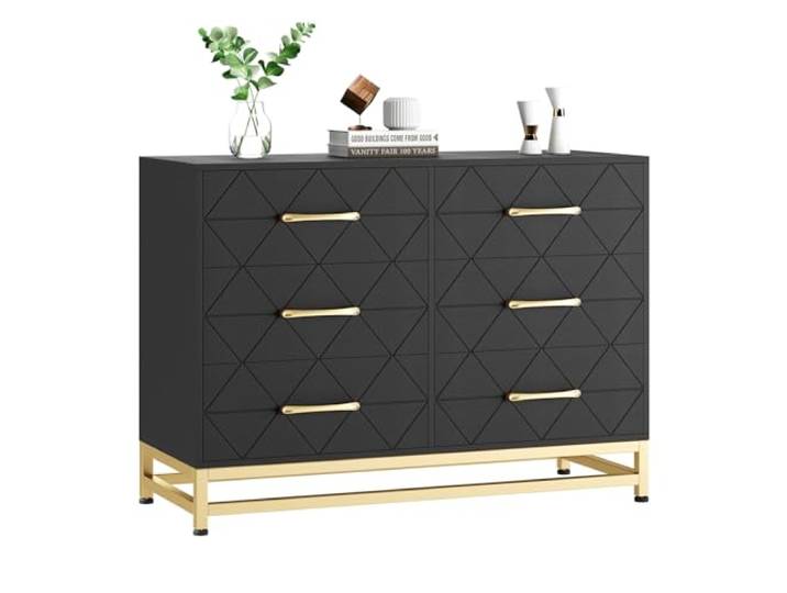 IDEALHOUSE Moderne Kommode mit 6 Schubladen, Holz-Schubladenkommode für Schlafzimmer & Kinderzimmer – als Sideboard für Flur/Diele & Wohnzimmer, auch als TV-Board geeignet, Schwarz