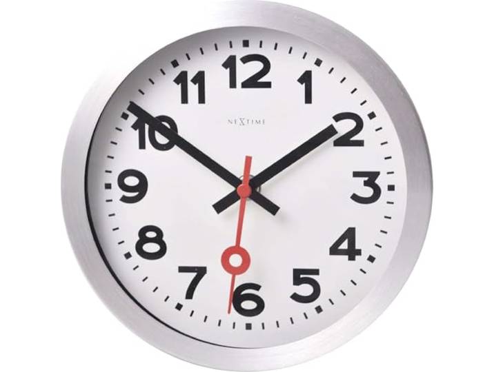 NeXtime Designer Wanduhr 3998 Station, Klassische Bahnhofsuhr Aber mini (19 cm), Alu-Gehäuse, Ziffernblatt weiß, Ø 19 cm