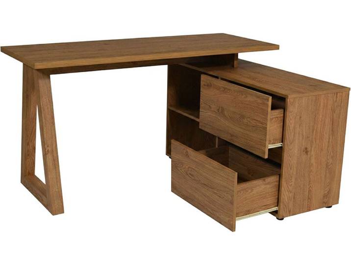 Eckschreibtisch JAHNKE CLUB , braun (montana eiche, montana eiche, montana eiche), B:140cm H:76cm T:110cm, Tische, Eckschreibtisch, wechselseitig montierbar