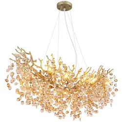 LED Hängeleuchte Kronleuchter Esszimmerlampe 10-flammig Gold Metall Glas L 100 cm