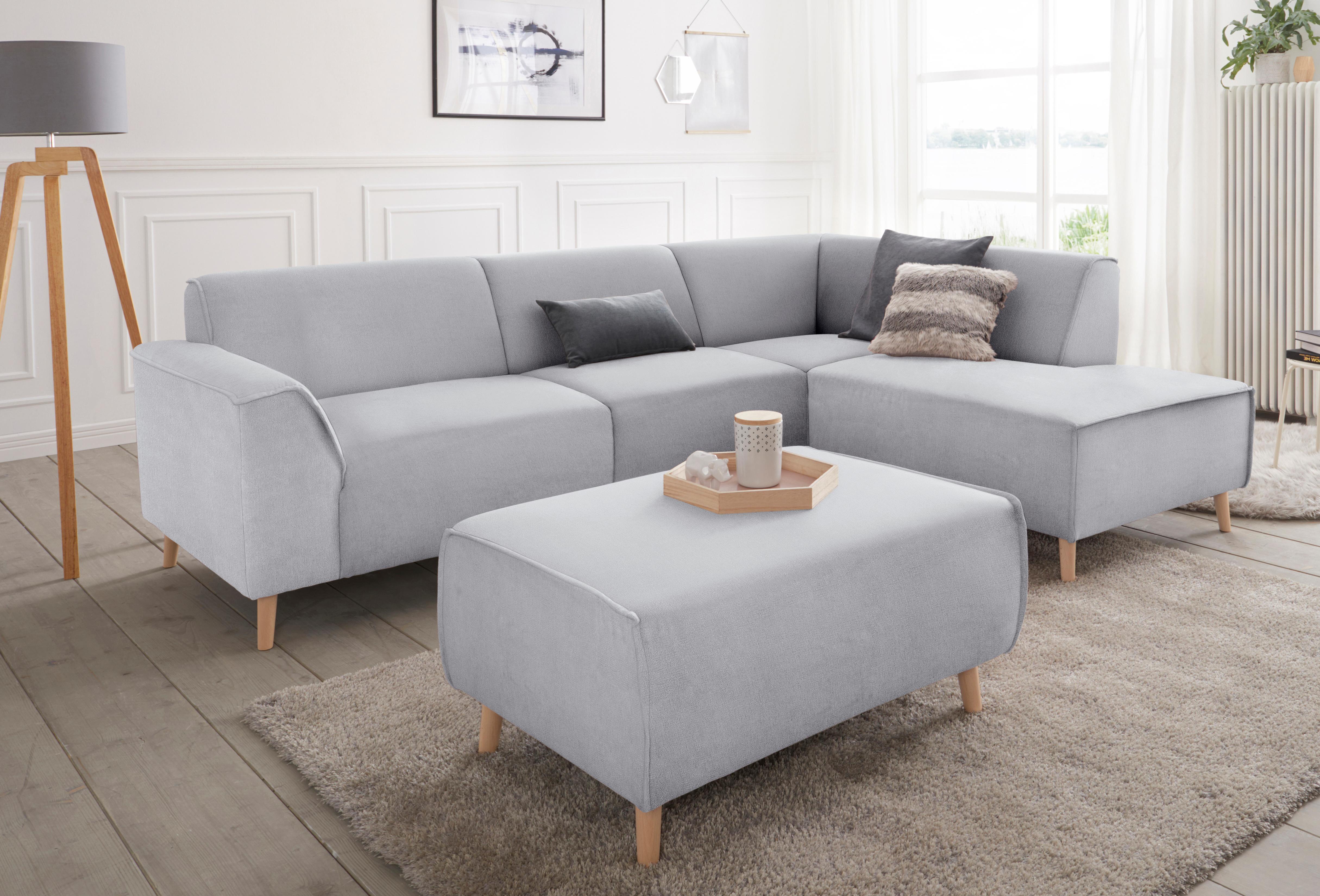 Ecksofa HOME AFFAIRE "Janek Scandic Design, elegant und zeitlos, L-Form", grau (hellgrau), B:263cm H:81cm T:191cm, Struktur fein ( 100% Polyester);Struktur weich (92% Polyester, 8% Nylon);Struktur fein ( 100% Polyester), Sofas, Ecksofa, mit Federkern und 