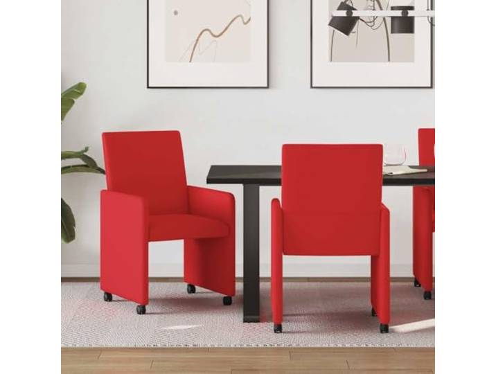 KTHLBRH Esszimmerstühle mit Rollen 2 STK. Kunstleder Rot Küchenstühle Kunstlederbezug, Rollen, Schaumstoffpolsterung, Armlehnen, moderne Optik, einfache Montage