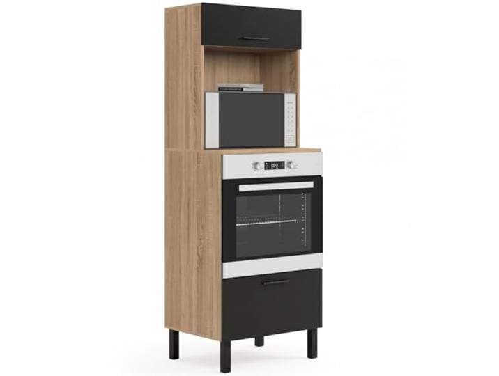 IDMarket - Schrank für Küche Ofen/Mikrowelle, 60 cm, 2 Türen, Schwarz und Buchenoptik