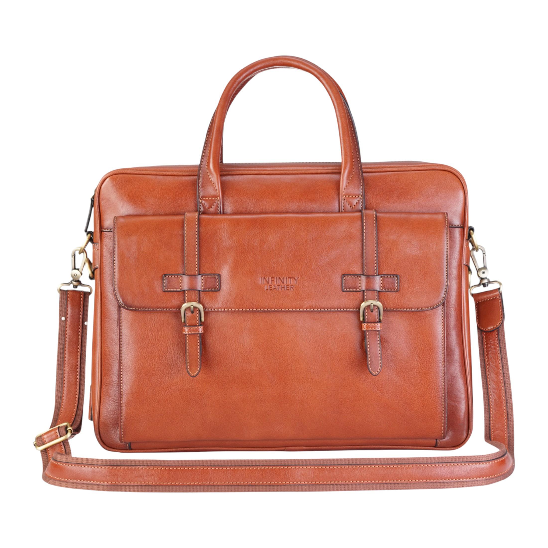 Echtleder Laptoptasche in Hellbraun, Messenger-Umhängetasche - Belmont