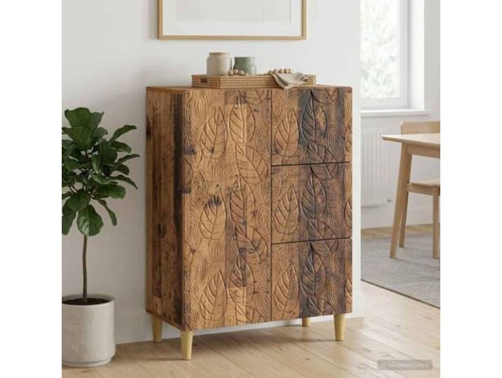RJPLMFV Anrichte aus Holz, 66 x 34,5 x 90 cm Eukalyptusfüße, Flügeltüren, Innenregale, Vintage-Stil