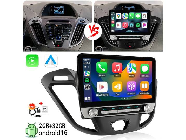 ESSGOO Android16 DAB+ Autoradio Für Ford Transit Custom 2012-2021 Carplay GPS Autoradio (RDS, 4+64GB(optional), Digitalradio (DAB), FM, GPS, SWC)