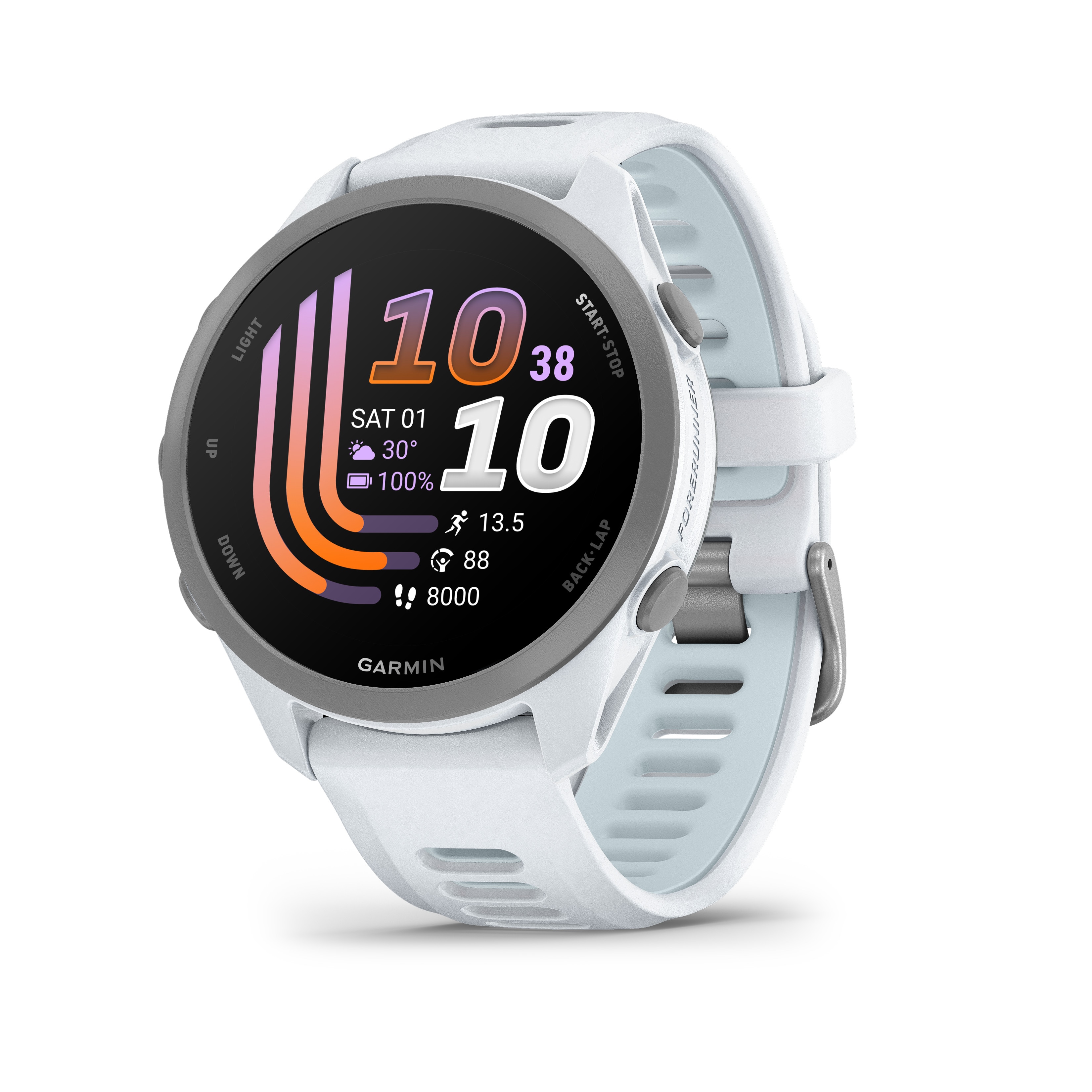 Garmin Forerunner 170 Steinweiss/Pudergrau mit Schnellwechsel-Silikon-Armband 20 mm Steinweiss/Cloud Blue