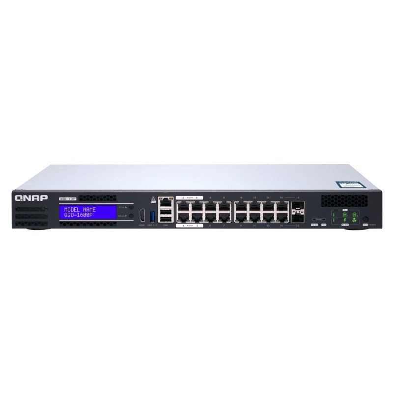 QNAP QGD-1600 Dual-System VM-Host & NAS Desktop Gigabit Managed Switch, 14x RJ-45, 2x RJ-45/SFP, PoE++ (QGD-1600P-4G)