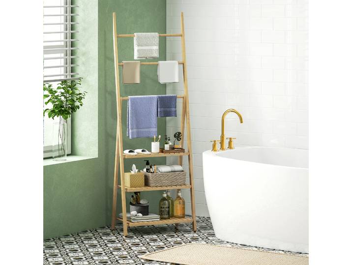 HOMCOM Étagère Bambou 3 Niveaux Pliable Effet Bois Naturel