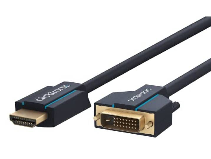 Clicktronic HDMI/DVI-kabel, adapterkabel tussen HDMI en DVI-D, vergulde contacten, tweevoudig afgeschermd, 7,5 m