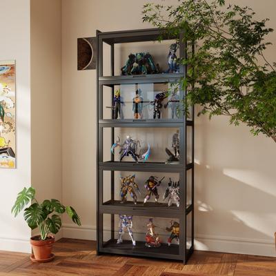 WILK Display Cabinet with Glass Doors, Dustproof Curio Case, Bookcase