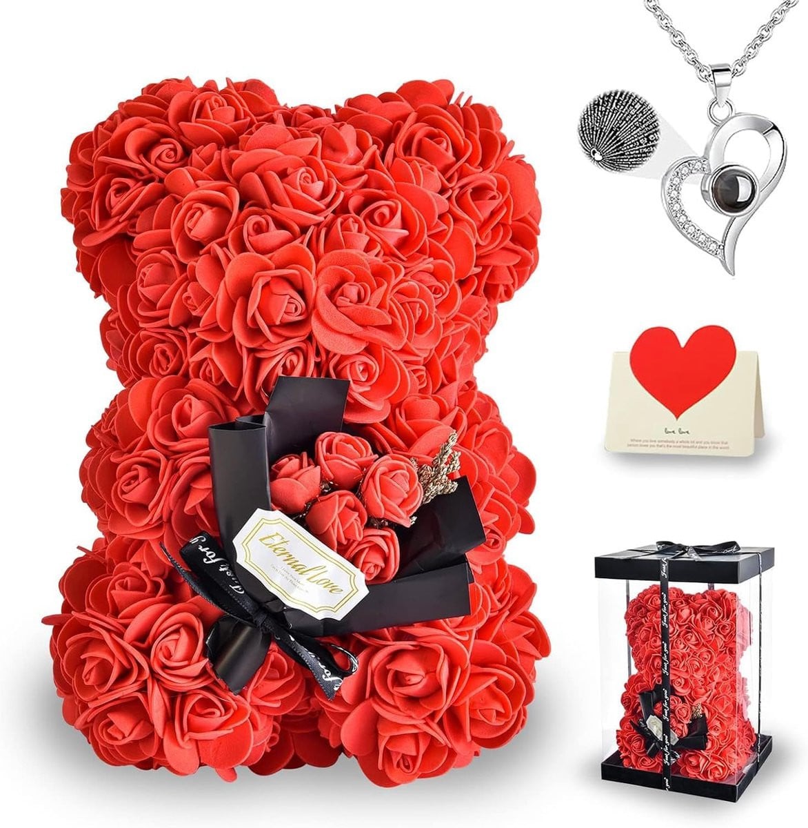 Rozen bier met hart van kunstrozen - Romantisch cadeau voor Valentijn, verjaardag of Moederdag