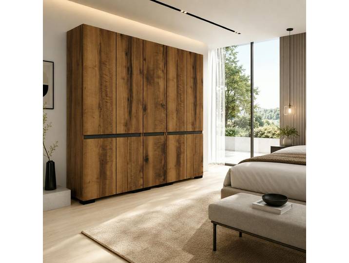 Dressing 10 Portes 2 Tringles Décor Noyer Et Anthracite 225 Cm Byron