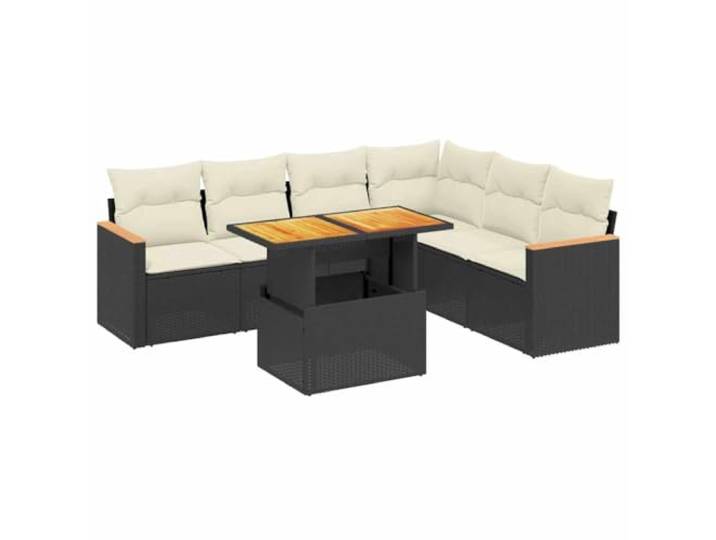 PUGYNBK Garten-Esszimmer-Set, 7-teilig, Rattankissen, synthetisch, Schwarz Tisch mit verstellbarer Tischplatte, abziehbare, waschbare Bezüge, modulares Design, Sofa für den Außenbereich, Terrasse