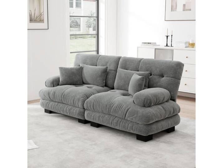 Lemonbest Canapé 2 Places en Chenille avec 2 Coussins lombaires et 2 Coussins décoratifs canapé sectionnel Cloud pour Salon Gris