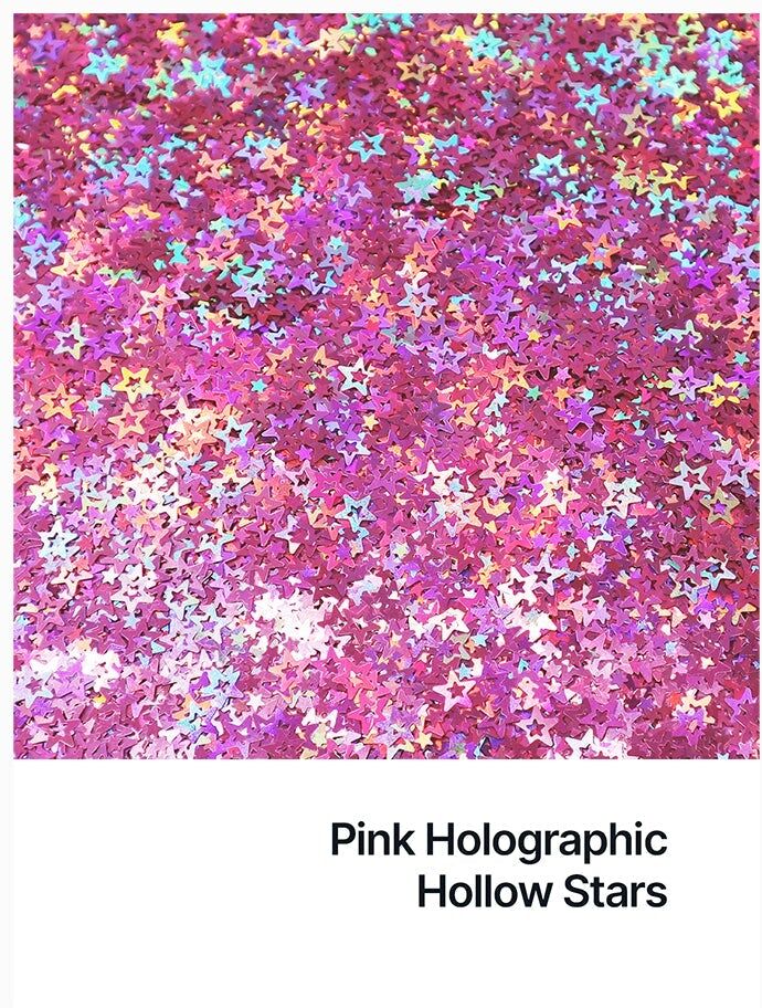 Hemway Shaped Ultra Sparkle Glitter   Hollow Star   Cosmetic, Festival, Crafts - Pink Holographic - Shaped 50g