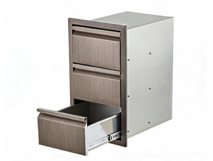Garvee Outdoor Küchenschrank 3 Schubladen Edelstahl Wetterfest Grillstation Korrosionsbeständig Rostfrei Kompakte Maße für Kücheninsel Terrasse Balkon und Camping Pflegeleicht Langlebig,Graue Maserung
