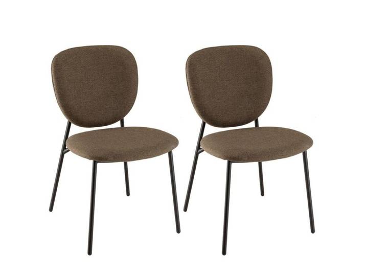 MACABANE TOM - Lot de 2 chaises tissu marron pieds acier noir