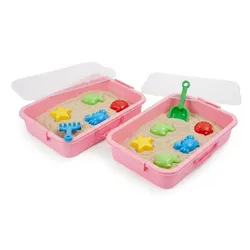 Relaxdays Sandkasten mit Deckel 2er Set Rosa,Transparent