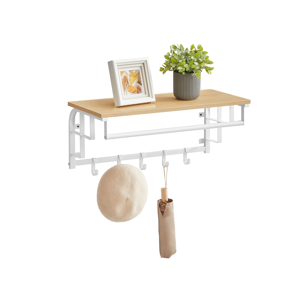 VASAGLE Wandgarderobe mit 5 Haken goldeichenfarben-wolkenweiß LCR012N01